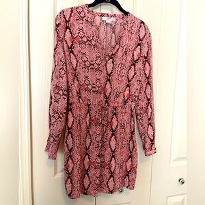 Pink snake skin print long sleeve mini dress size S